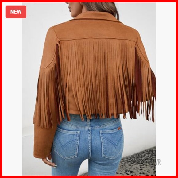 Faux Suede Cropped Jacket with Fringe Tassels and Lining - Picture 2 of 7